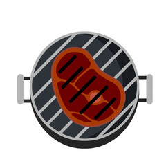 Grilled meat on grill. Steak and barbecue of a strong roast. Piece of food cuts. Flat cartoon illustration isolated on white