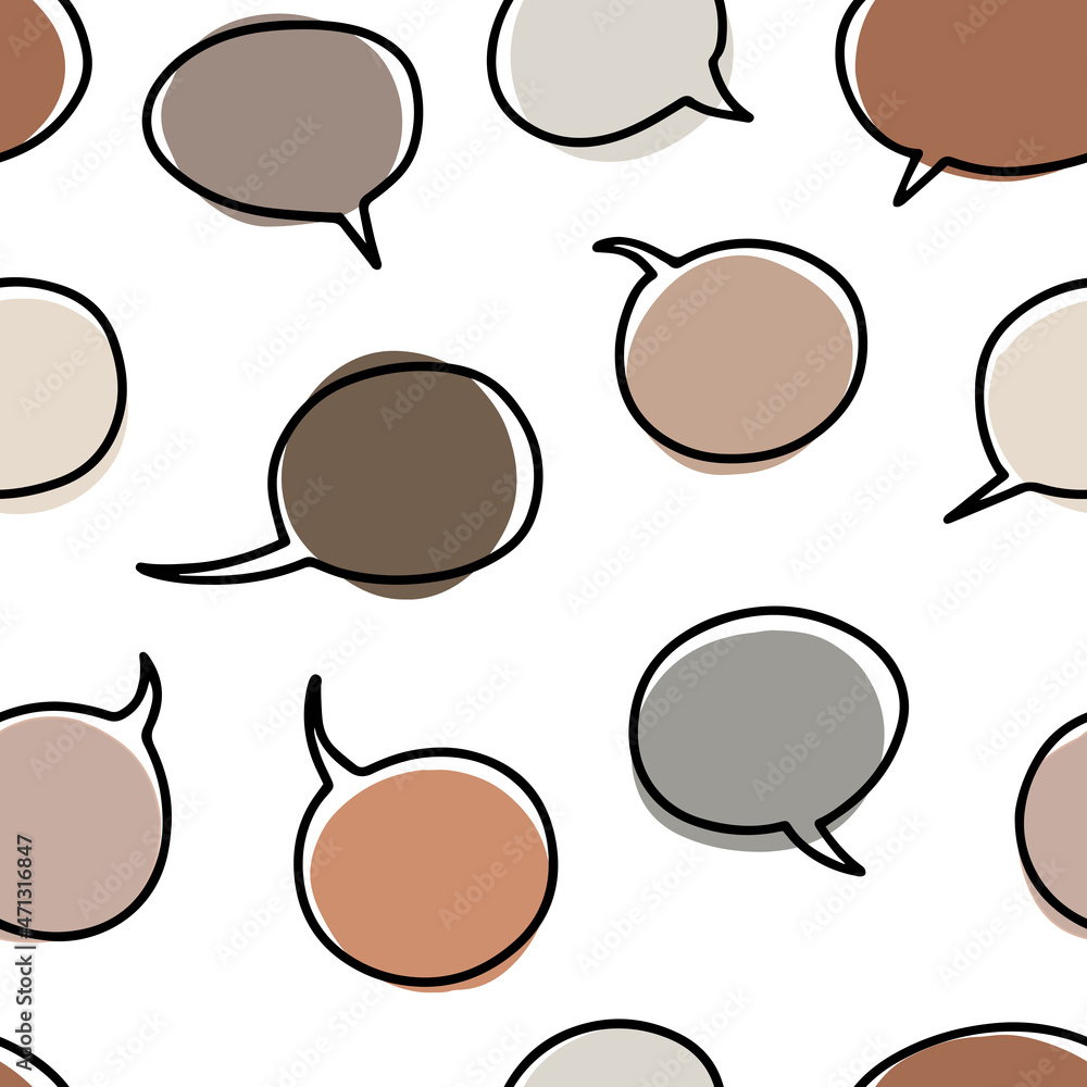 Aufkleber hand drawn doodle style blank linear speech bubble set with colored background. vector seamless patt