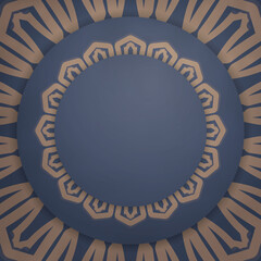 Greeting card template in blue with abstract brown pattern for your design.