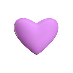 Minimalist style 3D illustration of bright purple heart as symbol of love isolated on white background