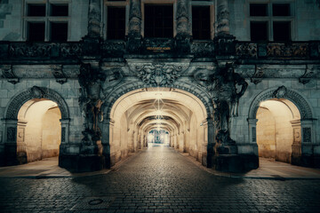 Streets of dresden at night. View of the historic Providentiae memor of Dresden at night