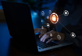 Business, technology, internet and networking concept. Young businesswoman working on his laptop in...