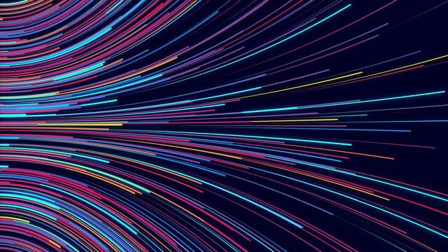 3d abstract bg with glow particles form multicolored lines, lines curved in round structure or pattern. Luma matte as alpha channel. Motion design bg with particles. Emitter red blue lines.