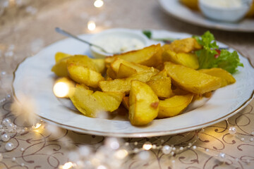 Baked potatoes on a white plate