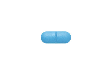 Blue oval pill isolated on white background.