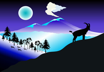 The mountain goat silhouette background vector illustration