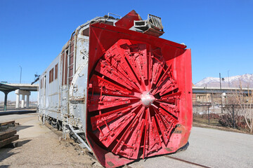 Vintage train snow plough in Ogden Station, Utah	