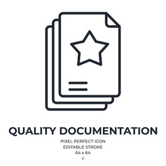 Quality documentation editable stroke outline icon isolated on white background flat vector illustration. Pixel perfect. 64 x 64.