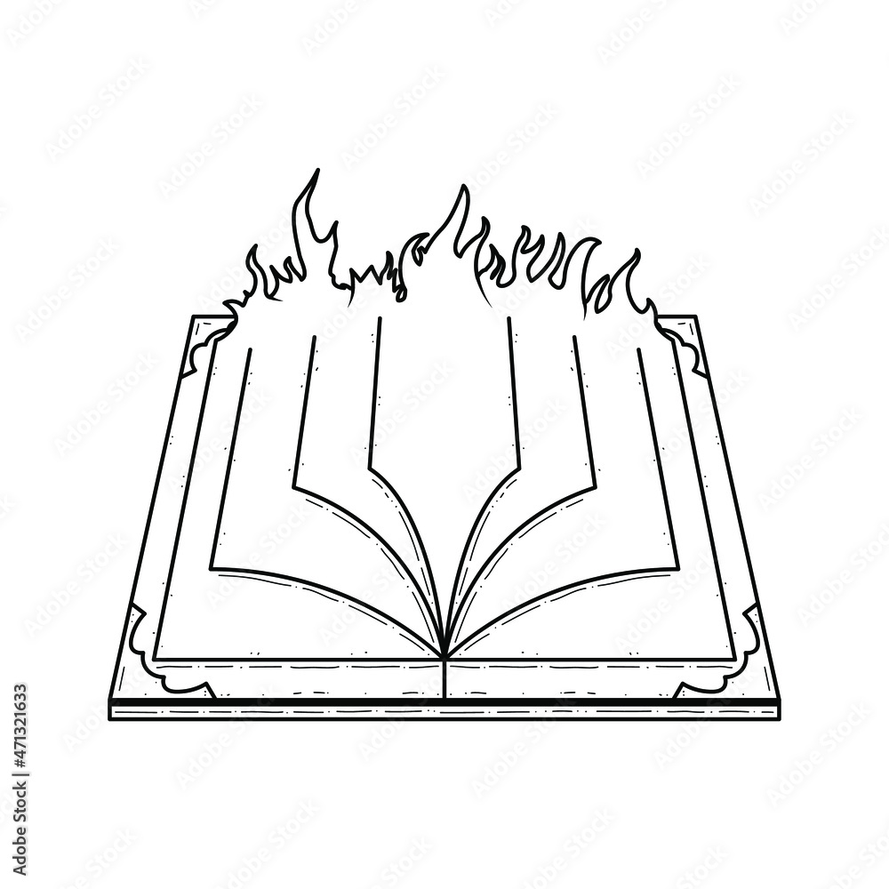Poster abstract black simple line book with fire doodle outline element vector design style sketch isolated