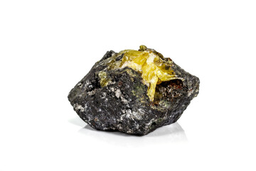 Macro of mineral stone Anglesite in Galena on white background
