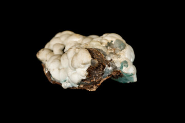 Macro stone cobalt calcite mineral on a black background