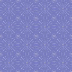 Seamless geometric pattern of mandalas, lace, sinuous lines. A white ornament on a lilac background painted by hand. Retro style. Design of the background, interior, wallpaper, textiles, fabric.