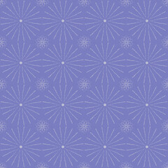 Seamless geometric pattern of mandalas, lace, sinuous lines. A white ornament on a lilac background painted by hand. Retro style. Design of the background, interior, wallpaper, textiles, fabric.