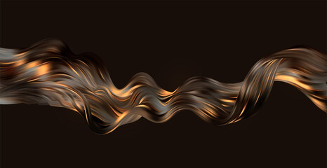Abstract Waves. Shiny gold moving lines design element on dark background for greeting card and disqount voucher.
