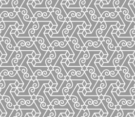 Pattern with floral and geometric elements. Intersecting curved and straight bold stripes forming abstract floral ornament. Vector background for design. Seamless Decorative lattice for louver.