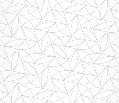 Pattern with intersecting lines and leaves on white background. Monochrome Seamless vector texture in light color. Trendy design for textile, fabric, and wrapping. Stylish decorative lattice.