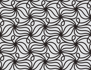 Pattern with monochrome bold curved stripes forming lattice background. Abstract seamless floral vector design for textile, fabric and wrapping. Stylish vintage design for sun louver.