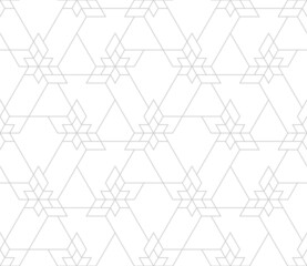 Рattern with thin straight lines, stars and polygons. Seamless linear Abstract irregular geometric lattice. Vector Background in Arabic style. Design for textile, fabric and wallpaper.