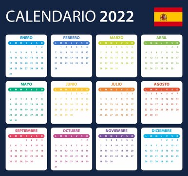 Spanish Calendar for 2022. Scheduler, agenda or diary template. Week starts on Monday