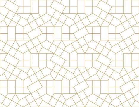 Pattern with thin straight golden lines and geometric shapes on white background. Abstract linear stylish white texture. Stylish Monochrome modern background. Linear graphic illustration.