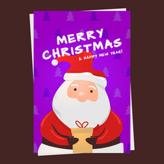 Purple merry christmas and happy new year greeting card template design
