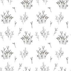 Herbs sketch seamless pattern. Microgreen outline background