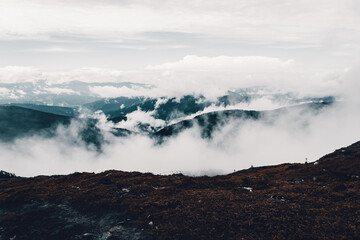 fog in the mountains sky nature cloud forest tree panorama sunset
