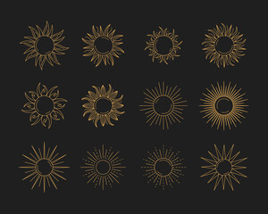 Set outline sun logo design templates - abstract design elements for decoration in modern minimalist style