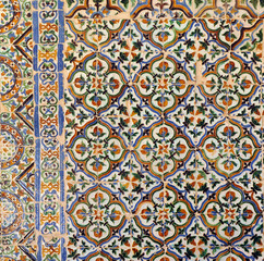 Azulejos del siglo XVI en el Monasterio de San Isidoro del Campo. Santiponce, provincia de Sevilla Andalucia España. Azulejos de arista