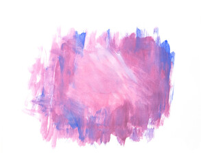 Abstract watercolor pink and blue draw using a brush on white paper, watercolor background.