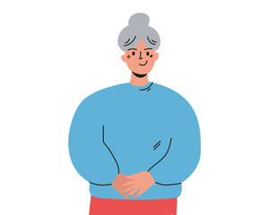 Portrait of an elderly gray-haired woman, grandmother. Dear grandmother. An elderly woman smiles. Vector illustration