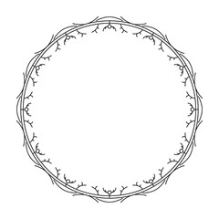 Abstract Black Simple Line Round Circle With Leaf Leaves Frame Flowers Doodle Outline Element Vector Design Style Sketch Isolated Illustration For Wedding And Banner