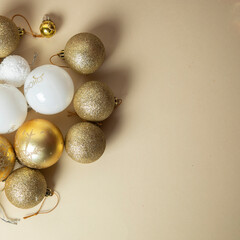 Christmas decoration made of golden and white decoration. Happy New Year and Christmas concept.