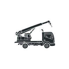 Crane Truck Icon Silhouette Illustration. Construction Vehicle Vector Graphic Pictogram Symbol Clip Art. Doodle Sketch Black Sign.