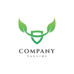 Green Leaf Horned Shield logo design, Combination of Guard with Horns and Leaves logo design. 