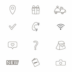 Vector icons for social networks. Gift box, delivery, geolocation, menu