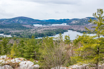 Fototapeta na wymiar Looking out from the LaCloche backpacking trail in Killarney Provincial Park . Shot in late November, Ontario Canada.