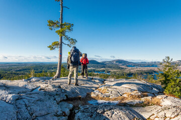 Back packers on the LaCloche Trail  Killarney Provincial Park in Ontario,  Shot in late November - obrazy, fototapety, plakaty
