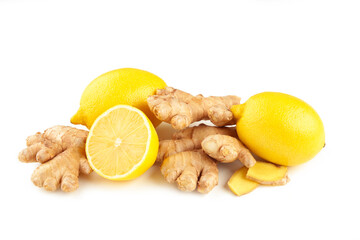Lemon and ginger isolated on a white background