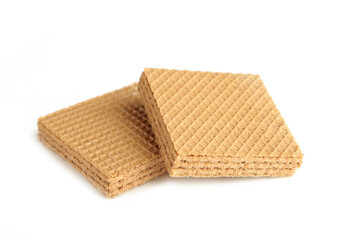 Square chocolate wafer biscuits isolated on white background.