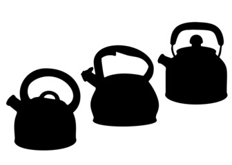 Beautiful teapots in the set. Vector image.