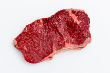 Fresh raw steaks on white background.