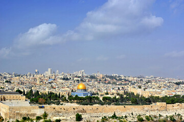 View on Jerusalem and the Temple Mount with the Dome of the Rock and the Mount of Olives, Israel