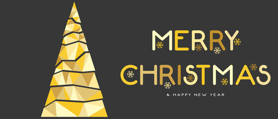 Christmas New Year gold geometric pine tree card