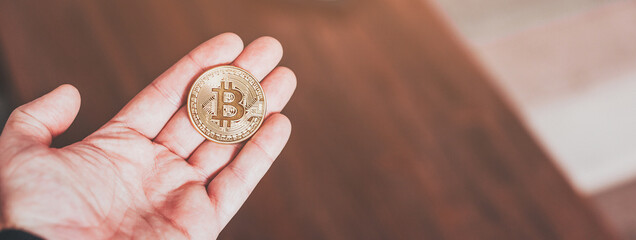 Banner web Bitcoin. Crypto coin. Moneta digitale 
