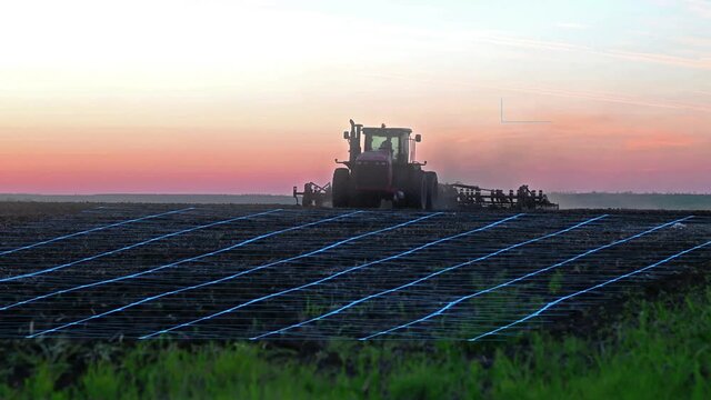 agricultural automation and technologies. field cultivation with a tractor, data collection and analysis using artificial intelligence.