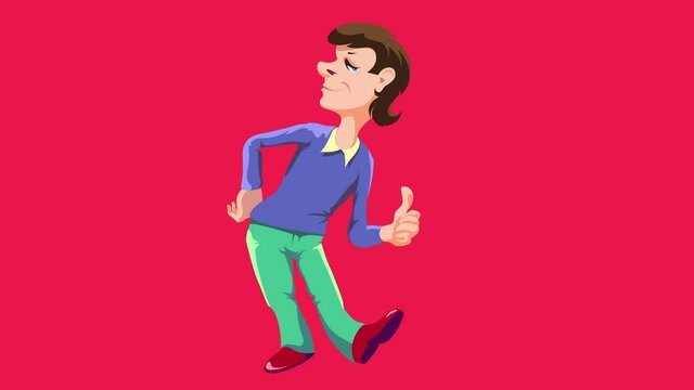 Funny male cartoon character showing a sign of approval with a hand gesture. Looped animation with alpha channel.