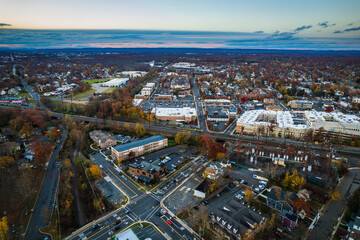 Fototapeta premium Aerial Drone Sunset in Metuchen