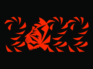 Orange numbers 2022 with a tiger on a black background. 2022 logo text design. Template for design poster, banner or greeting card Happy New Year. Vector illustration.
