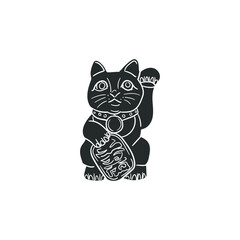 Fortune Cat Icon Silhouette Illustration. Asian Culture Vector Graphic Pictogram Symbol Clip Art. Doodle Sketch Black Sign.